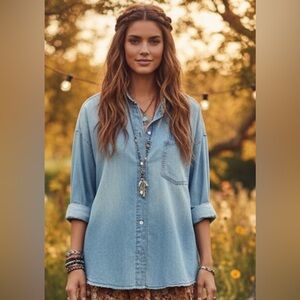 Zara Light Blue Denim Shirt size medium